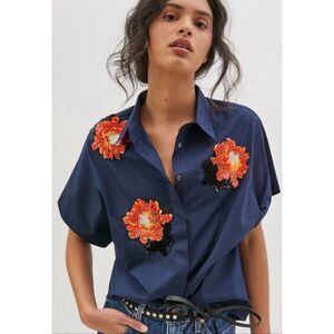 NWOT DHRUV KAPOOR FLORA HAND EMBROIDERED shirt, Lrg $415 D16